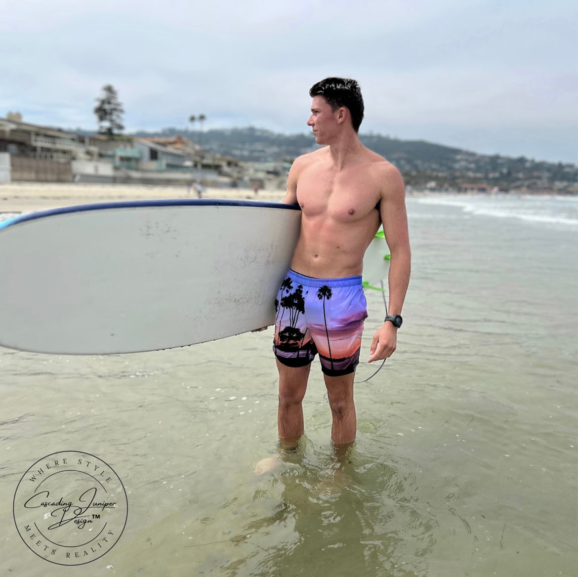 Sunset Men's Swim Trunks, Ethically Made, UPF 50+