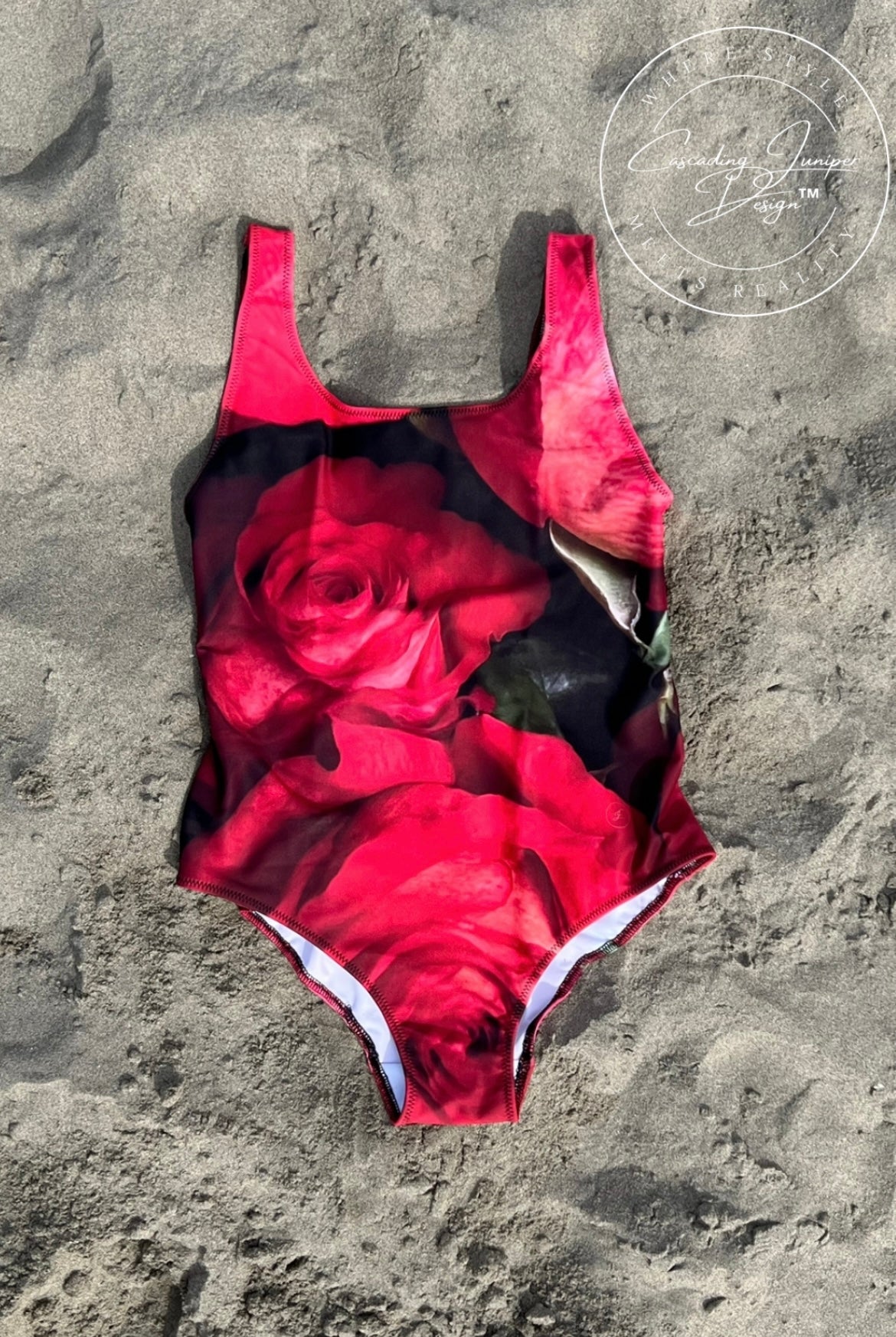 Red Rose Women's One-Piece Swimsuit, Ethically Made, UPF 50+