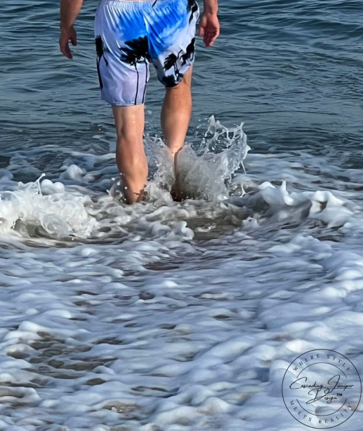 Blue Palm Men's Swim Trunks, Ethically Made, UPF 50+