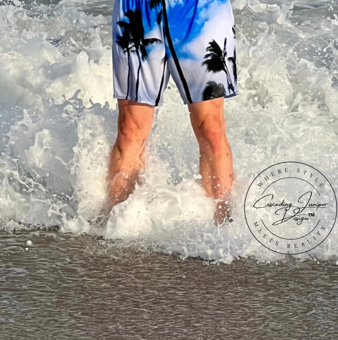 Blue Palm Men's Swim Trunks, Ethically Made, UPF 50+