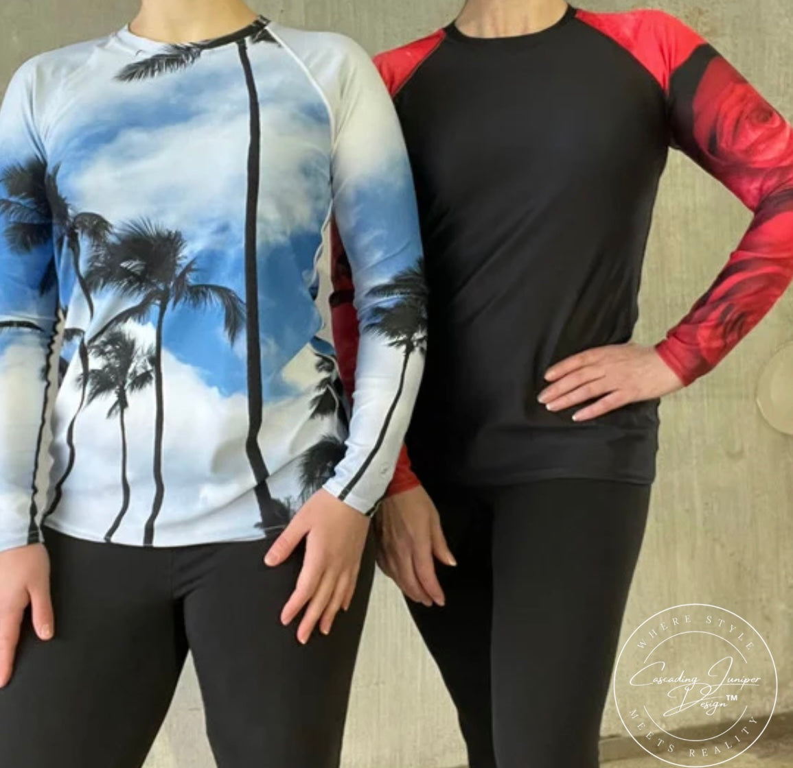 Red Rose Women's Rash Guard, Ethically Made, UPF 50+