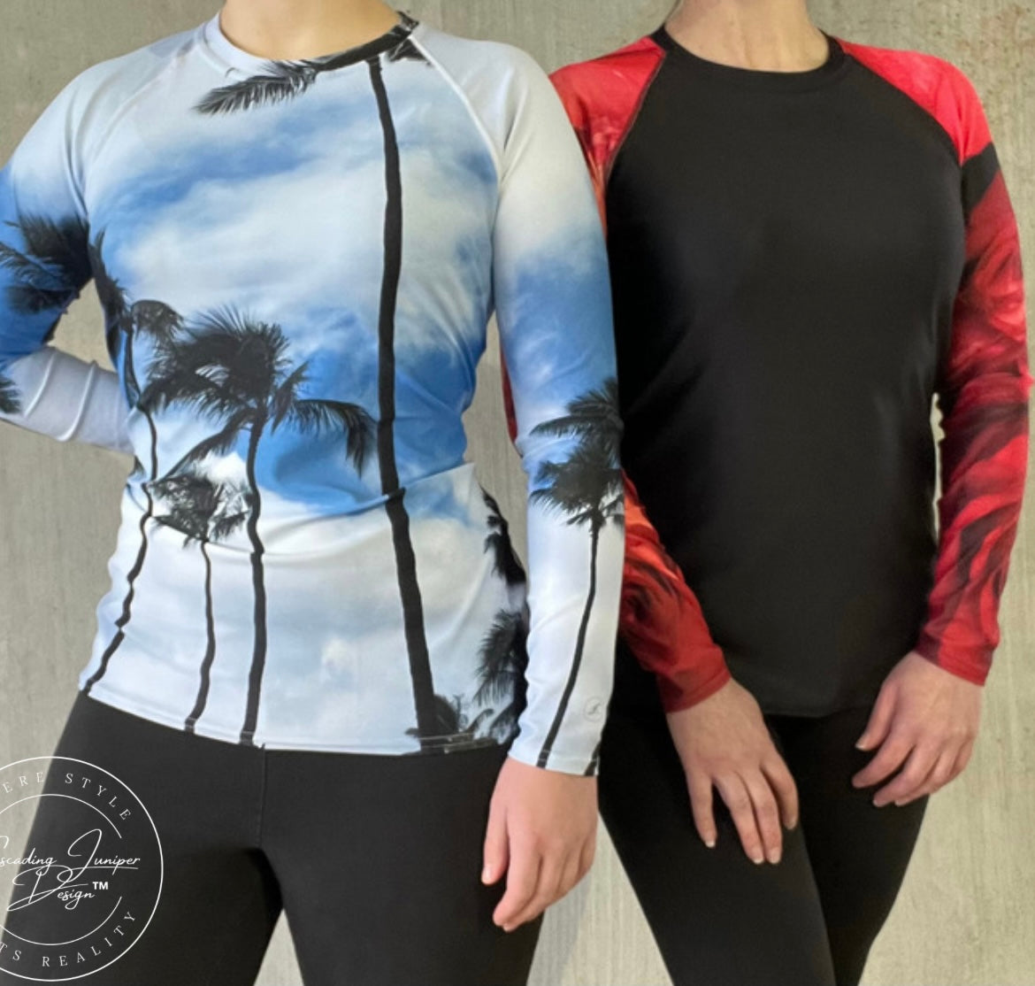 Red Rose Women's Rash Guard, Ethically Made, UPF 50+
