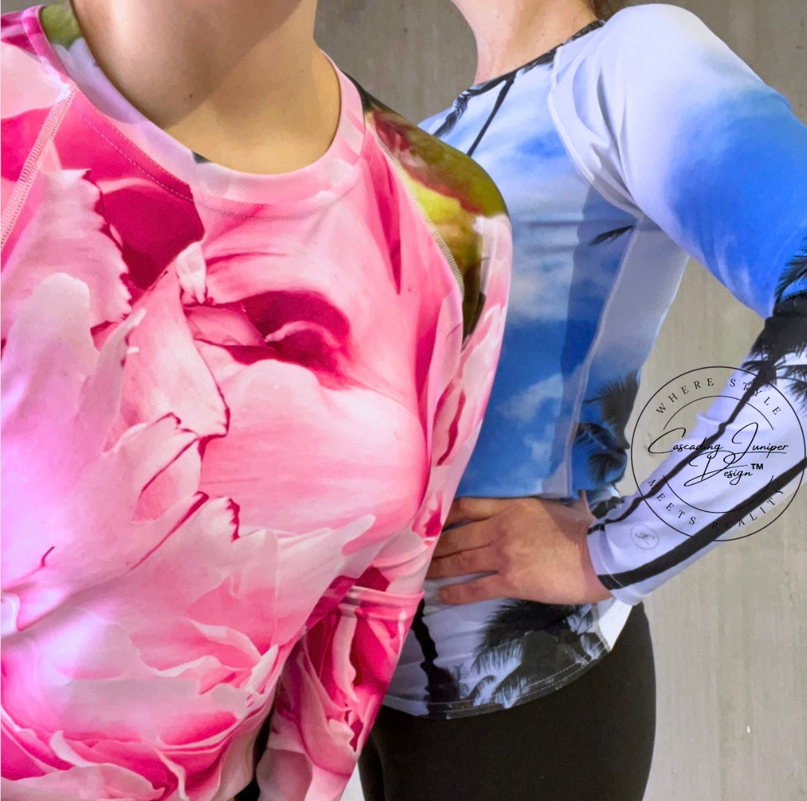 Pink Floral Women's Rash Guard, Ethically Made, UPF 50+