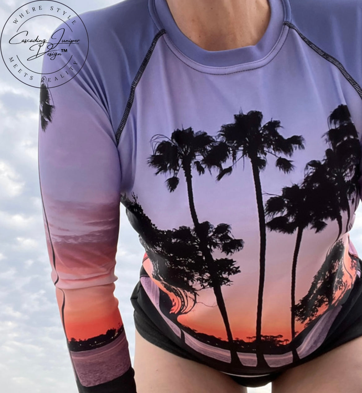 Sunset Women's Rash Guard, Ethically Made, UPF 50+