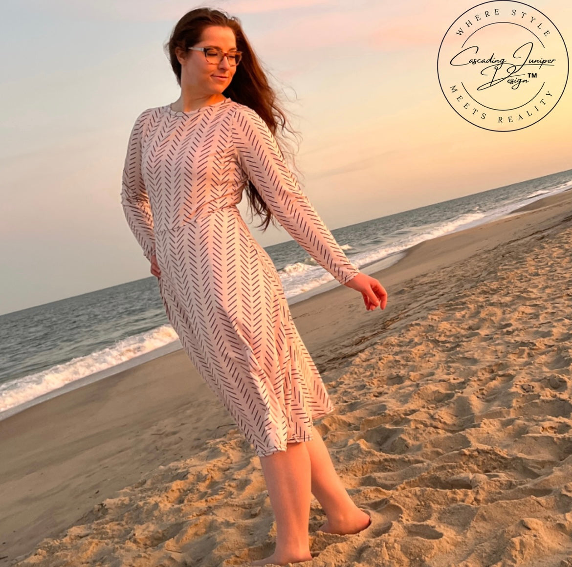 Oatmeal Cream Patterned Dress, Ethically Made