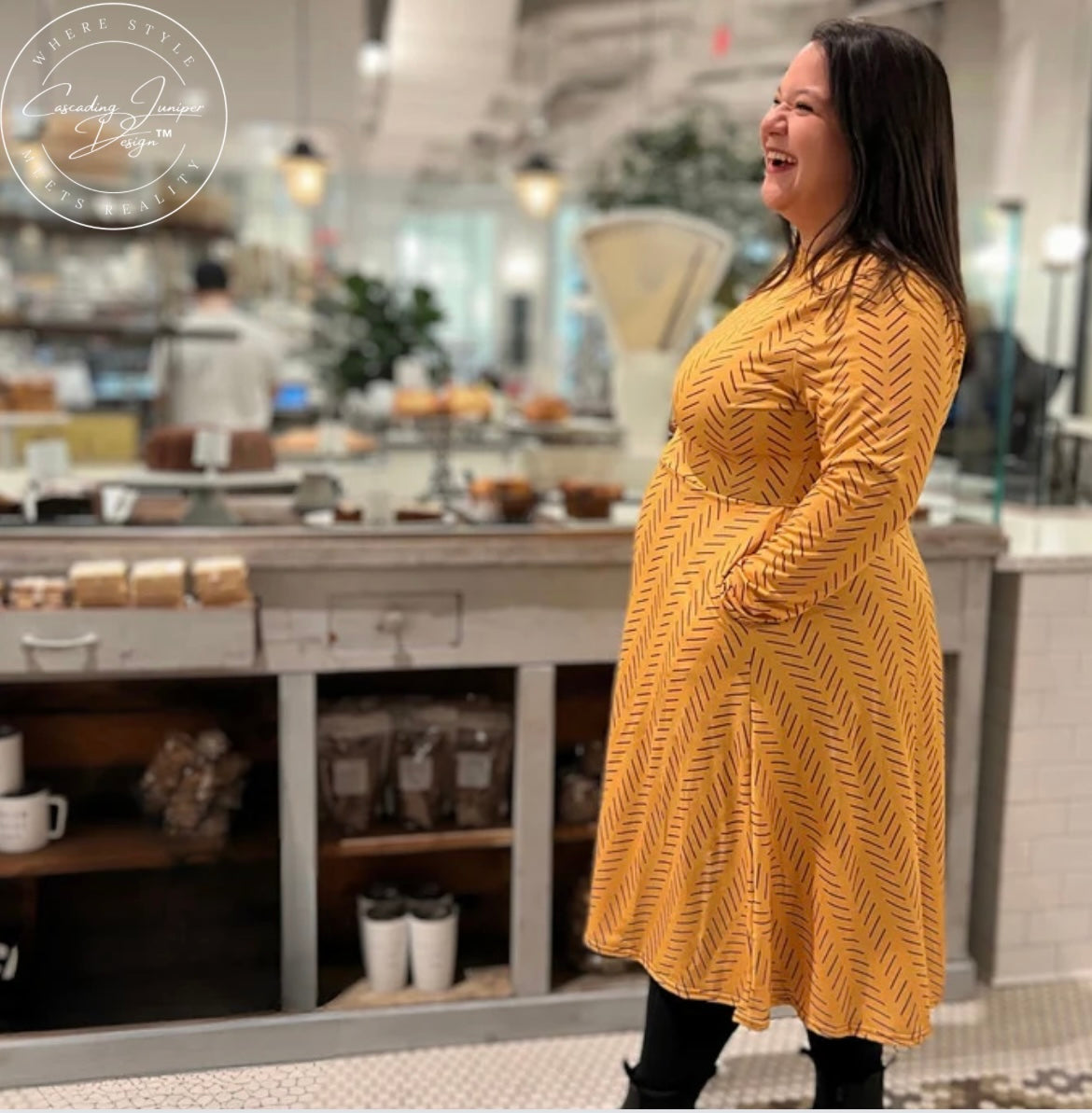 Yellow Mustard Patterned Dress, Ethically Made