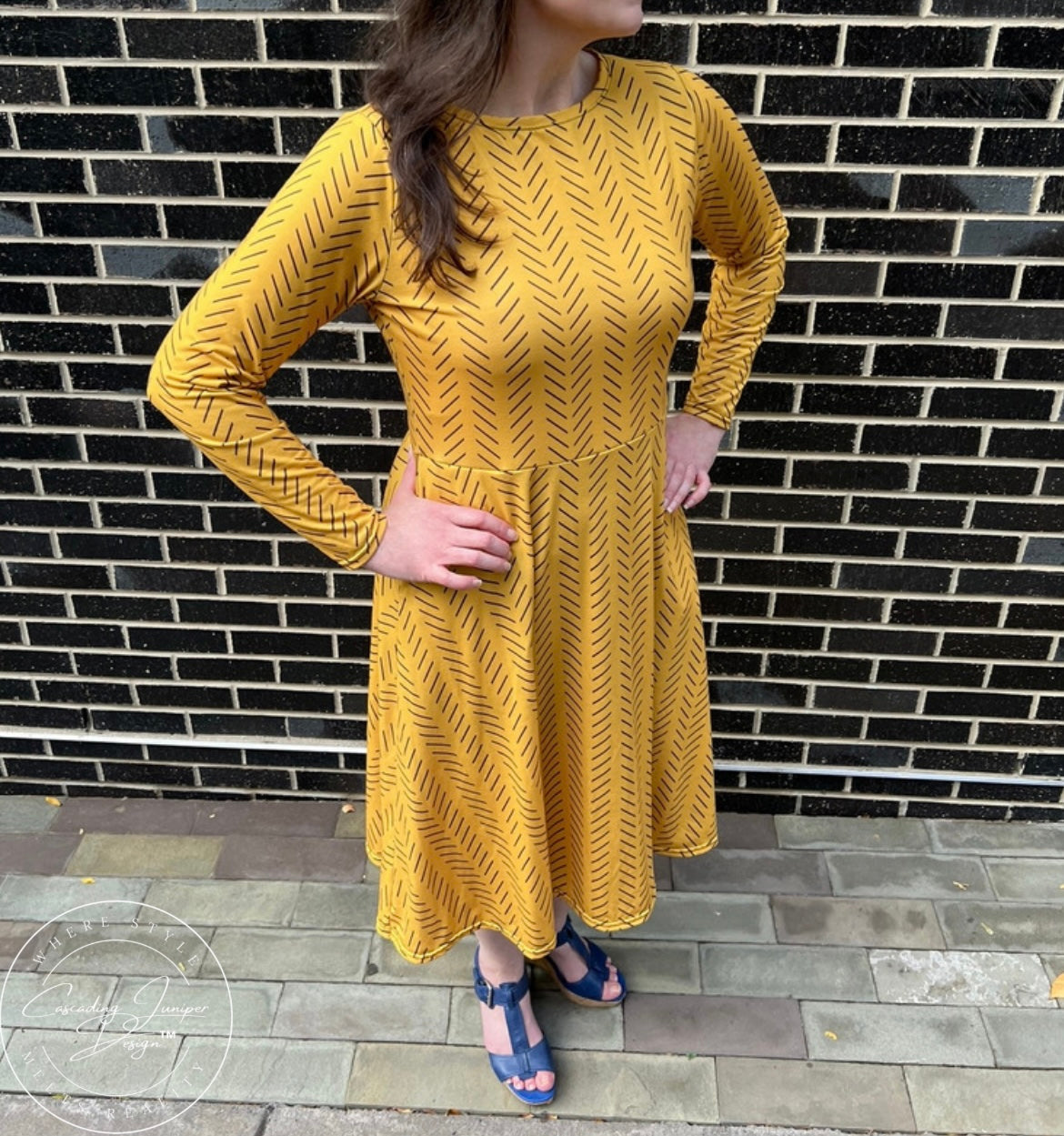 Yellow Mustard Patterned Dress, Ethically Made