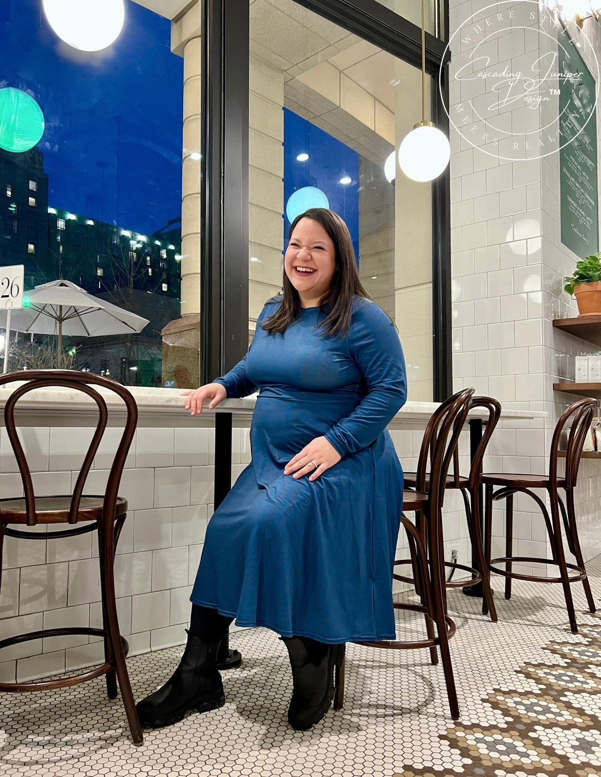 Jewel Blue Patterned Dress, Ethically Made