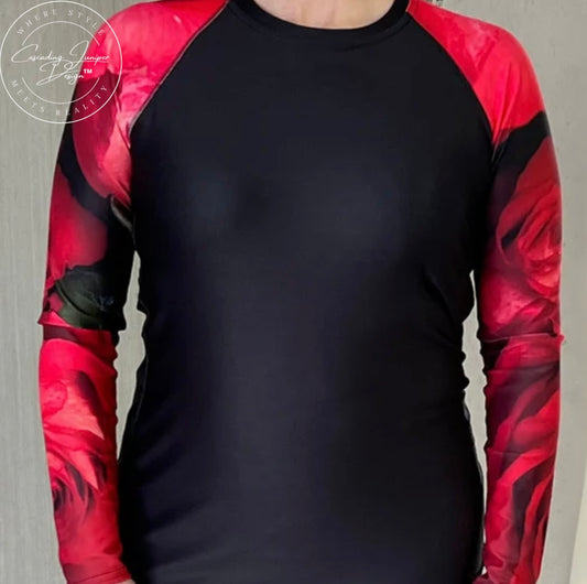 Red Rose Women's Rash Guard, Ethically Made, UPF 50+