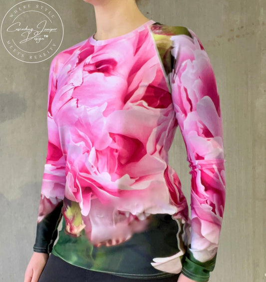 Pink Floral Women's Rash Guard, Ethically Made, UPF 50+