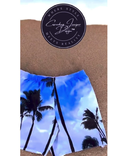 Blue Palm Men's Swim Trunks, Ethically Made, UPF 50+